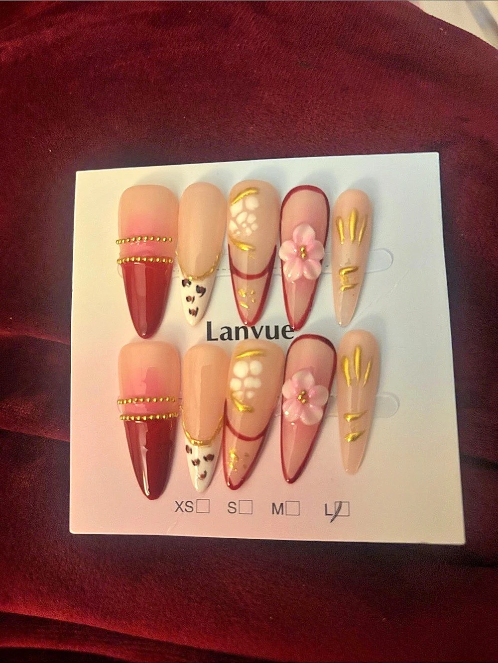 Lanvue Floral Red & Pink Press-On Nails NWT